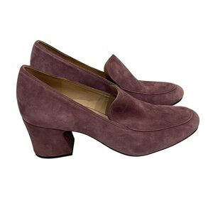 Naturalizer Dany Suede Heeled Loafer Block Heel SZ 9 WIDE Light Wine
